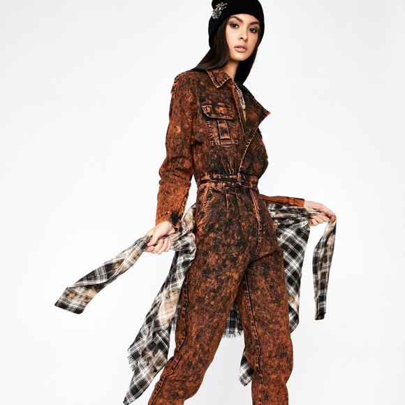 Dolls Kill Pants - RARE Dolls Kill Designer Orange Denim Jumpsuit M 8